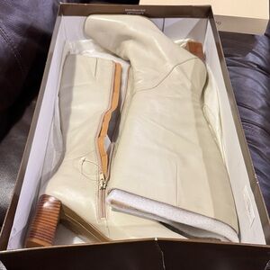 Franco Sarto Cream Heeled Boots